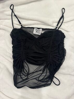 Princess Polly Black Ruched Sheer Mesh Camisole